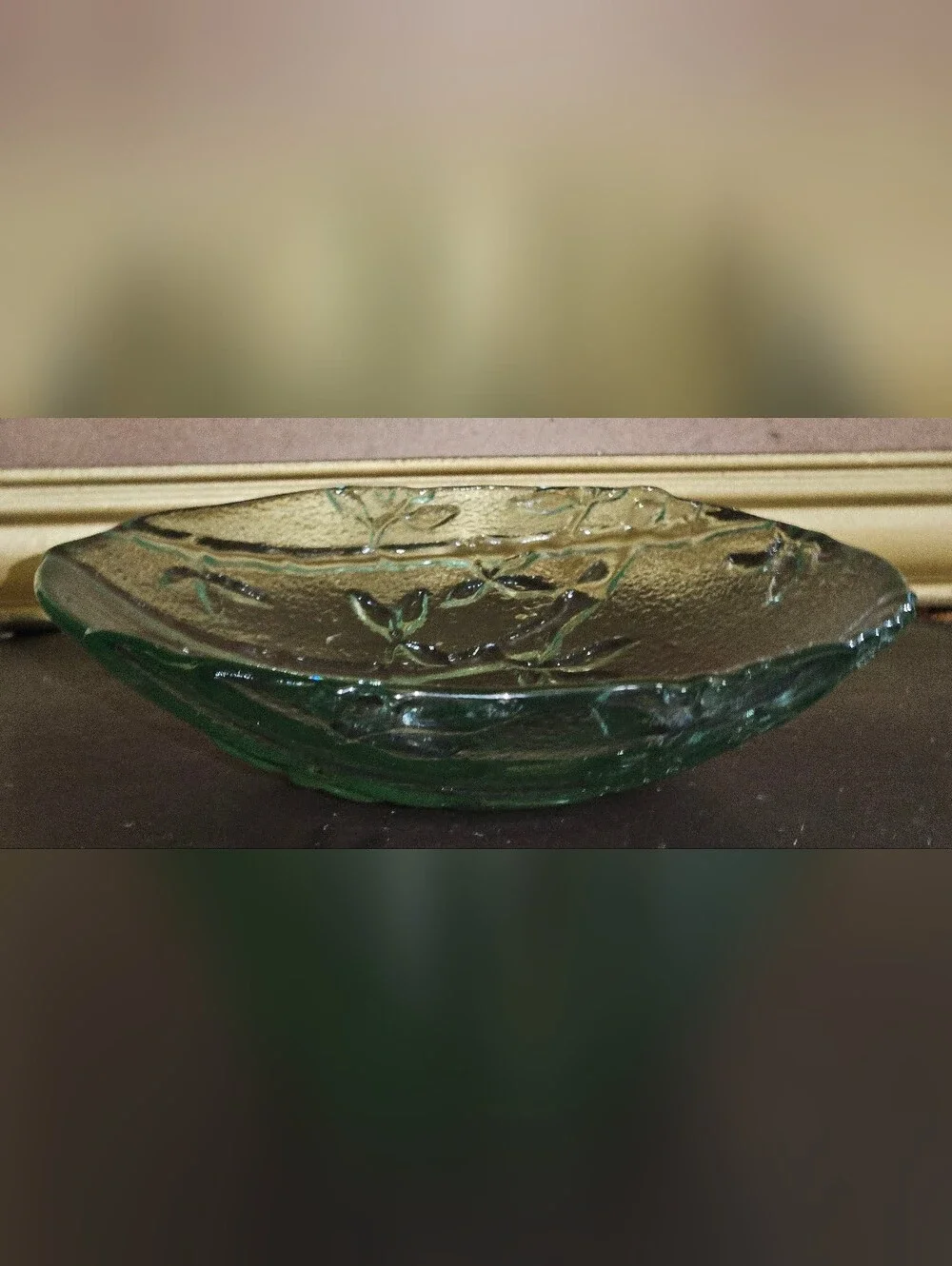 Vintage Pier One Glass Salad Bowl with Bamboo Pattern